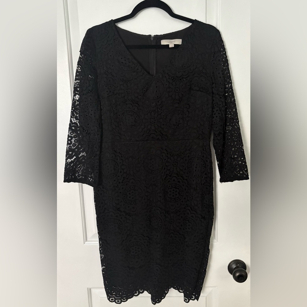 Loft Black Lace Long Sleeved Sheath Dress - Picture 1 of 3